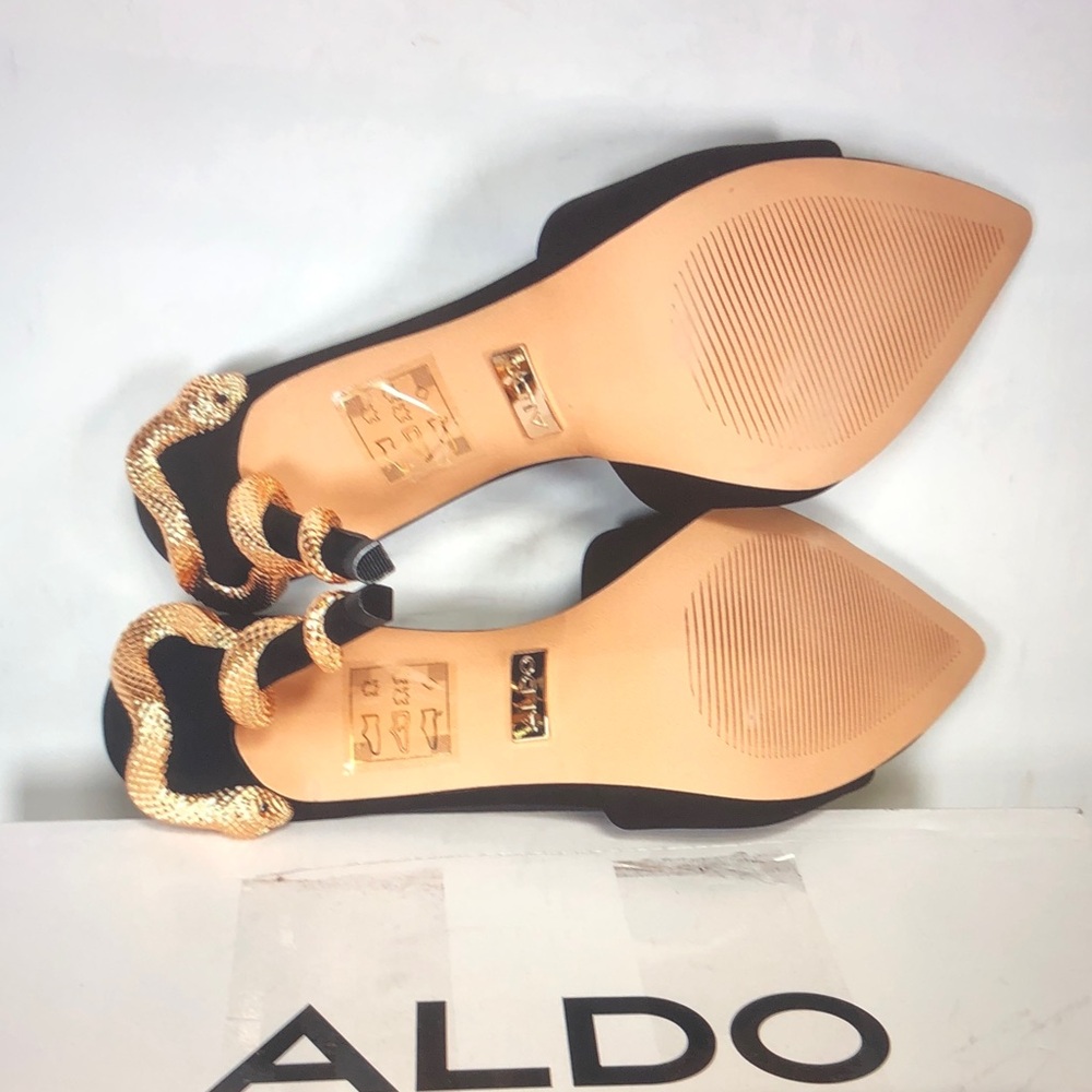 ALDO Black Suede Pointed Toe Mule with Gold Decorative Heel - Picture 6 of 8